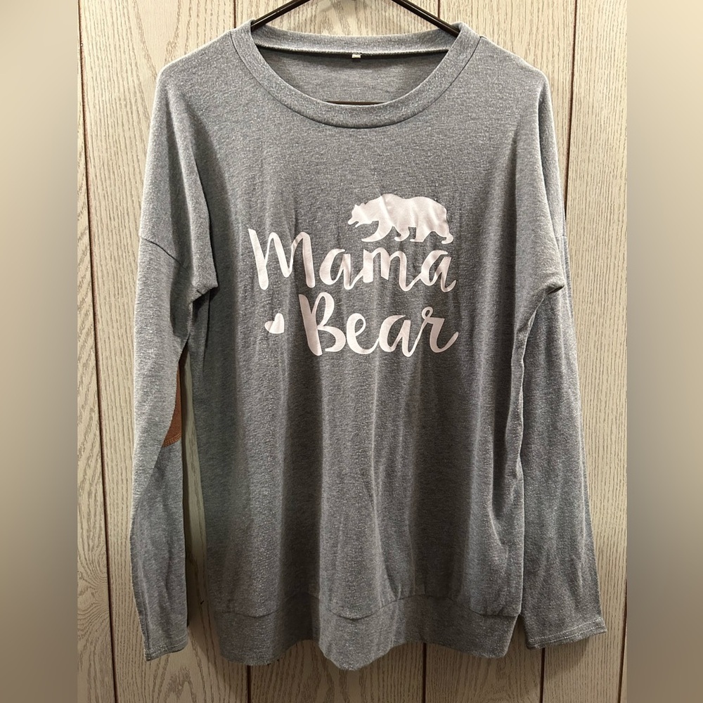 Mama Bear Gray Sweater Women’s Large + Elbow Patches